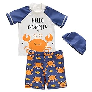 JiAmy Jongens 3 stks Badpak Badmode Kids Korte Mouwen Zwemshirt + Shorts + Hoed Beachwear Set voor
