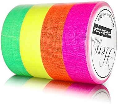 Herodada 4-Pack Fluorescent Neon Gaffer Tape UV Blacklight Reactive Decorative Tape for Halloween Decorations, Glow Dance Party, Theatre Show