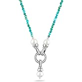 CRYSTALINES Natural Turquoise Gemstones Pendant Necklaces with Pearl Beads, Handmade Bohemian Jewelry, Healing Crystals Choker Necklace, Sliver Plated Chain, Birthday Christmas Gift for Women