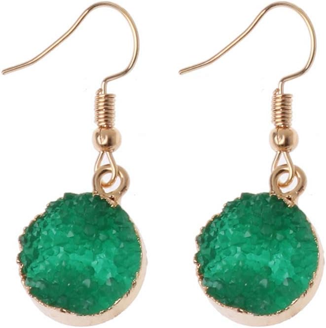 KINTRADE Druzy Stone Hook Drop Earring Round Circle Natural Quartz Geode Crystal Jewelry
