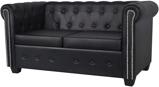 Vidaxl Canape Chesterfield 2 Places Similicuir Noir Salon Salle De