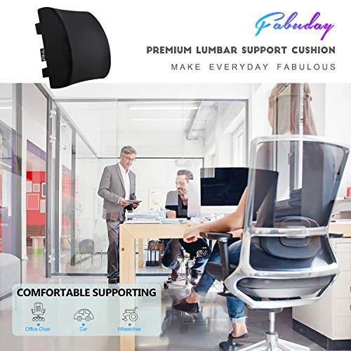 Premium Back Cushion for Office Chair, Car, Wheelchair - Memory Foam Lumbar Support Pillow with Breathable 3D Mesh Cover Adjustable Straps Black