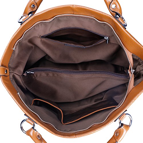 Kattee Women's Soft Genuine Leather 3Way Satchel Tote Handbag Brown