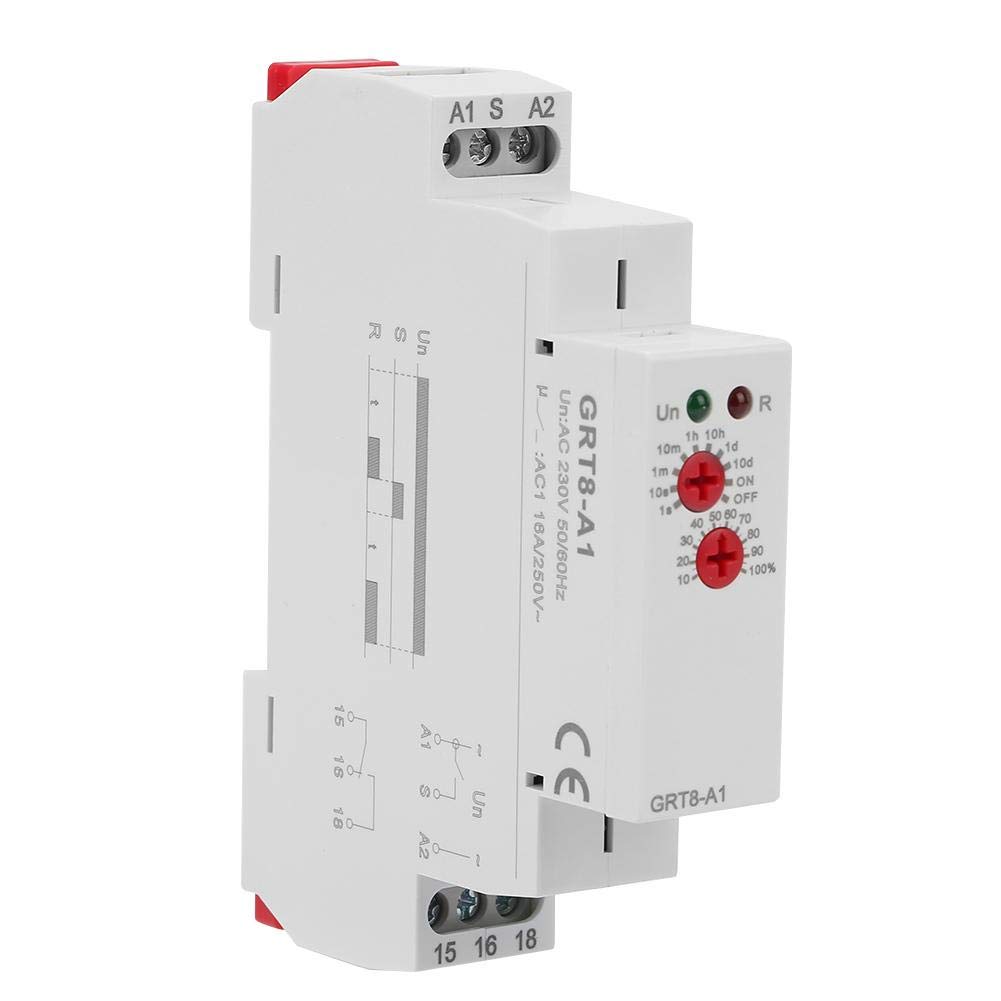 GRT8-A1 Delay Timer Switch, AC 220V Mini Power On Delay Time Relay DIN Rail Mount AC 220V 35mm DIN Rail AC max.6VA/1.3W