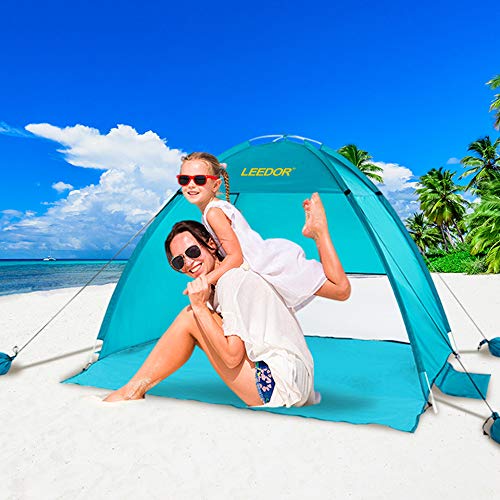 Leedor Sun Shelter Easy Setup Pop Up Beach Tent Portable Baby Canopy Quick Instant Automatic Sport Umbrella Sun Shade with 50+ UV Protection for Outdoor 3-4 Person - Thumbnail 7