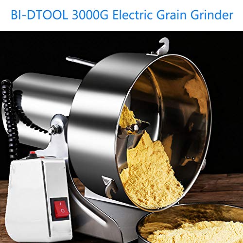 BI-DTOOL 3000G Electric Grain Grinder Stainless Steel Pulverizer Grinding Machine Commercial Cereals Grain Mill for Kitchen Herb Spice Pepper Coffee Button Control
