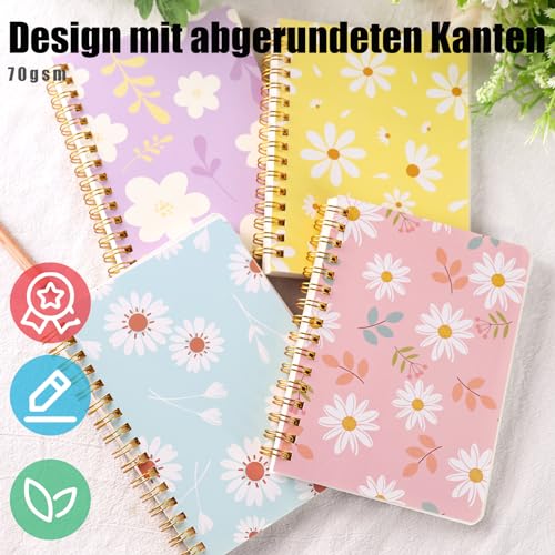 Koogel 8 Stück Notizbuch Ringbuch, 14,5 x 10,5cm Spiralblock 160 Seiten Linierte Notizbuch Spiralbindung Schreiben Blümchenmuster für Büro Schule Haus Studieren