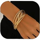 Qermolas Gold Stackable Bangle Bracelet, Multi Layer Bracelets Set 18K Gold Plating Ripple Texture Birthday Gift for Women