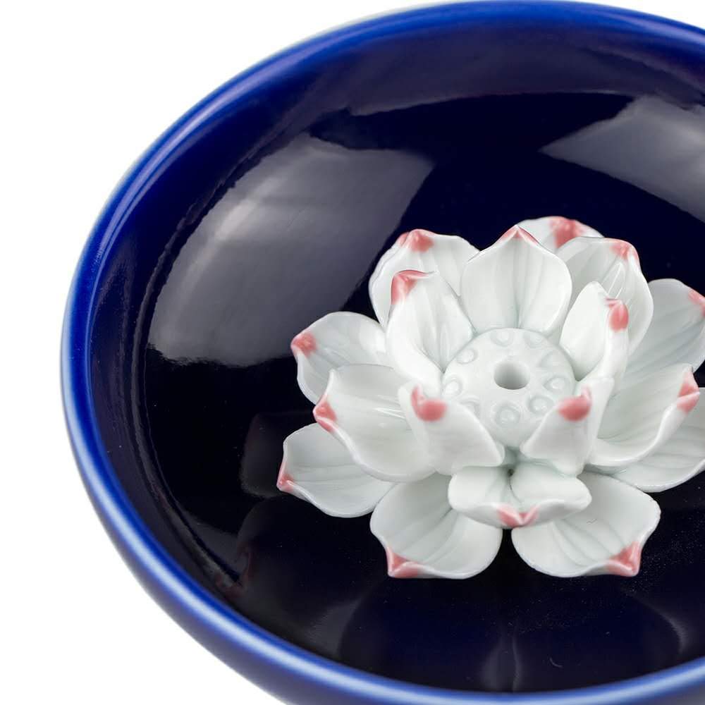 Corciosy Incense Stick Burner Holder-Censer Ceramic Handmade Artistic Lotus Flower Incense Burner Bowl-Buddhist Water Lily Single Hole Incense Ash Catcher Tray IN-013(Style2)