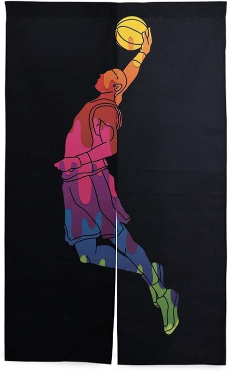 Amazon のれん 大きいサイズ 85x90cm ロング バスケットボール 黒 ブラック 抽象 かっこいい 個性 おしゃれ 目隠し和風間仕切りに 断熱カーテン 突っ張り式暖簾キチンリビングロングカーテン 本 仕立て のれん のれん フリー素材 のれん ワンピース のれん オンライン通販