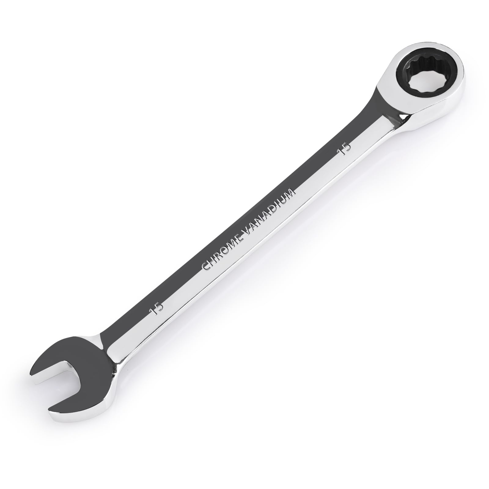 EGOFINE 15mm Ratcheting Combination Wrench Metric, Industrial Grade Gear Spanner with 12-Point Design, 72-Tooth Ratchet, Chrome Vanadium Steel