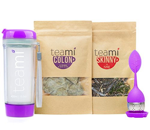 30 Day Detox Tea Kit for Teatox & Weight Loss to get that Skinny Tummy by Teami Blends | Our Best Colon Cleanse Blend to Raise Energy, Boost Metabolism, Reduce Bloating! (Purple Tumbler & Infuser)