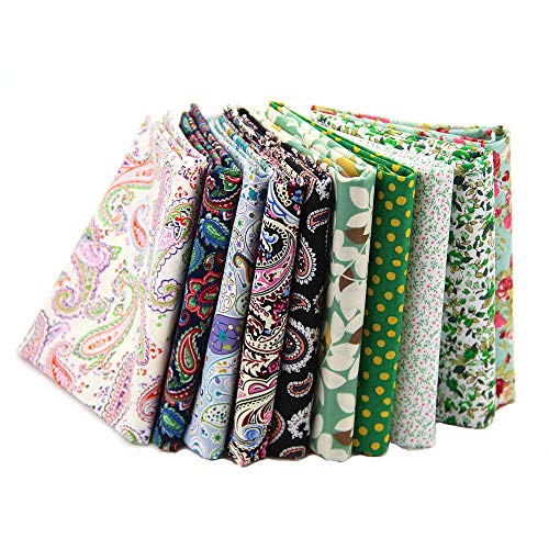 RayLineDo 10 Pcs Different Pattern Multi Color 100% Cotton Poplin Fabric Fat Quarter Bundle 18" x 22" Patchwork Quilting Fabric Paisley and Green Series - Thumbnail 6