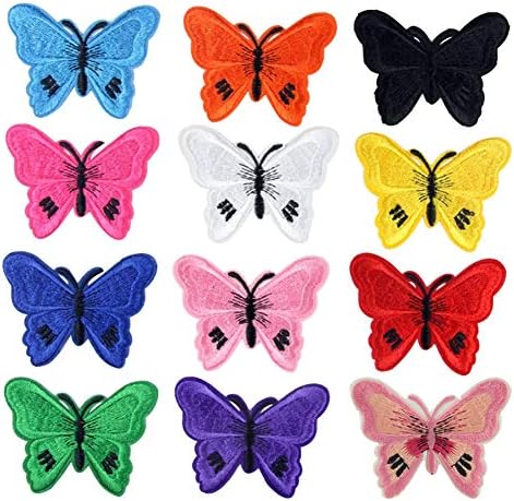 XUNHUI Mix Iron On Patches for Clothing Multicolor Butterfly Embroidery Patch Appliques Badge Stickers for Clothes 12 Pieces