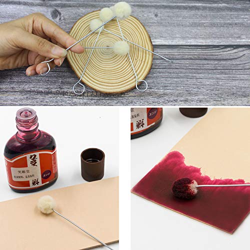 Luckkyme 100 Pack Wool Daubers Ball Brush Leather Dye Tool Dye Dauber Dyeing Applicator with Metal Handle for DIY Crafts Projects - Thumbnail 4