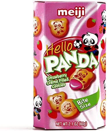 Meiji Hello Panda Strawberry Cream Biscuits 2.1 oz each (2 Items Per Order)