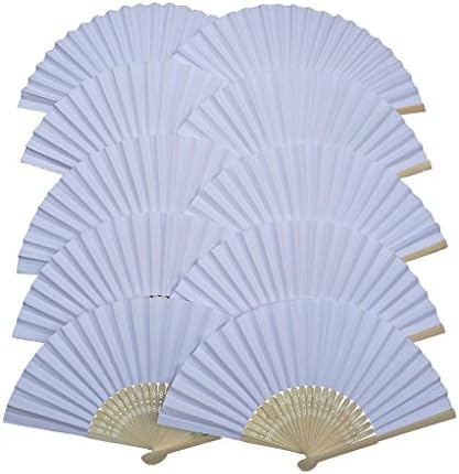 IGBBLOVE Paper Folding Hand Fan Wedding Party Favor- White ,10 pack