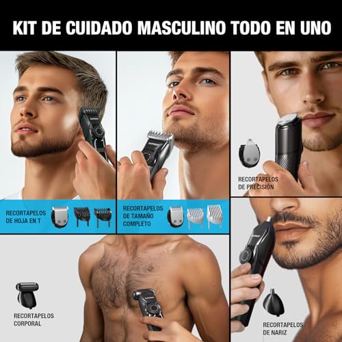 SUPRENT Men's Beard Trimmer – 5 in 1 Electric Shaver with 4 Accessories, IPX7 Waterproof Beard Trimmer, 90 Min Battery Life and LED Display
