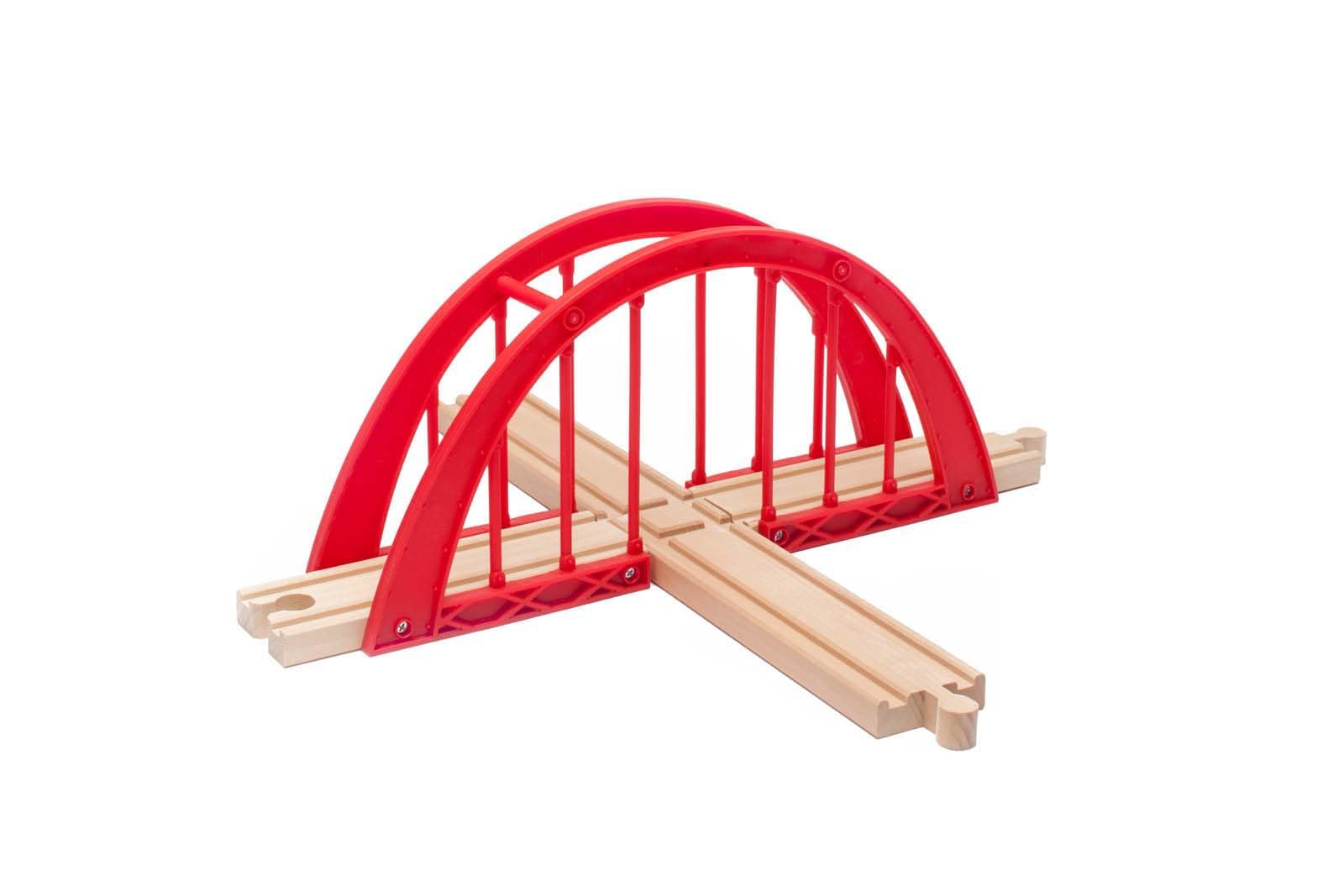 Inc. Red Intersection Bridge - Wooden Cross Track Compatible with Thomas & Friends, Brio Railway and More