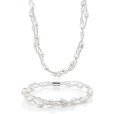 Gem Stone King Twisted White Cultured Freshwater Pearl 18 Inch Necklace For Women and 7 Inch Bracelet Jewelry Set