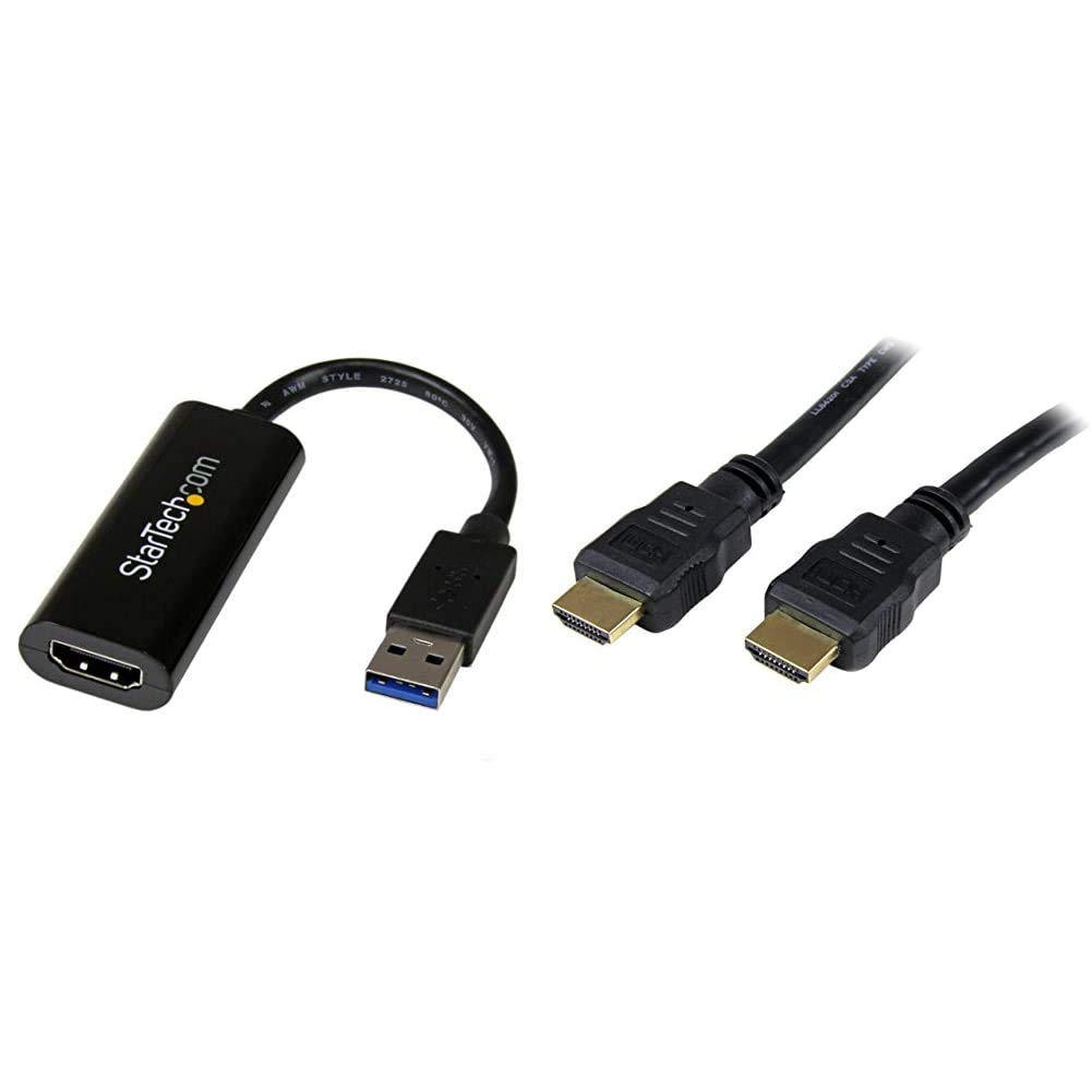 StarTech.com 1x USB 3.0 to HDMI Adapter – 1920x1200 - Windows (USB32HDES) Bundle with 1x 2m 4K High Speed HDMI Cable - UHD 4K x 2K (HDMM2M)