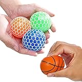 3 Set Mesh Grape Stress Balls with Net for Kids and Adults, Sensory Fidget Toy for Anxiety, ADHD and Autism, Fun to Squeeze Slime Ball for Office and Classroom with Mini Foam Basketball