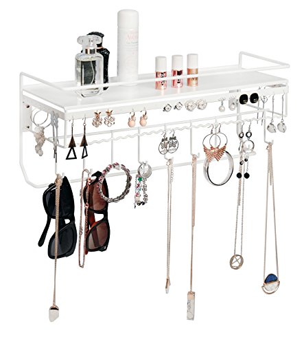 JackCubeDesign Wall Mounted classic White Iron Designer made Cosmetics Storage Shelf w/ Necklace Jewelry Organizer Shelf Earrings Holder – :MK238B - Thumbnail 3