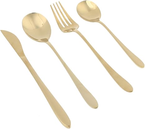 Amazon フォーク ナイフ スプーン コンパクト カトラリーセット 食器 四件セット ステンレス製 ゴールド カトラリーアソートセット オンライン通販