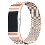 For Fitbit Charge 2 Bands, bayite Stainless Steel Milanese Loop Metal Replacement Accessories Bracelet Strap with Unique Magnet Lock, Rose Gold Large