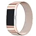 bayite Milanese Loop Bands Compatible Fitbit Charge 2, Stainless Steel Magnet Lock Metal, Rose Gold Large