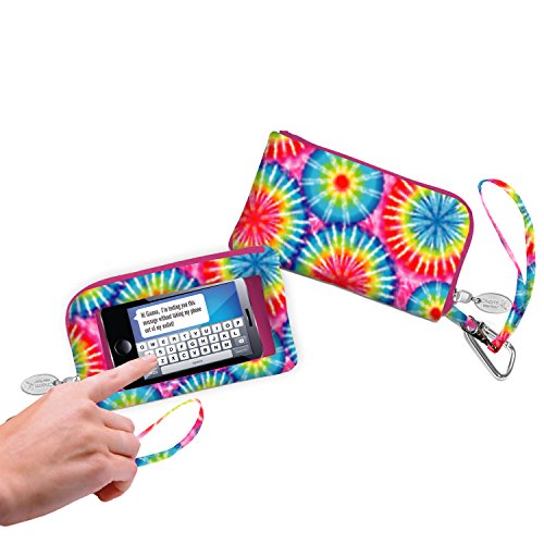 Charm 14 Touchscreen Wallet Everything Bag Wristlet for Smartphones - Retail Packaging - Rainbow Tie Die