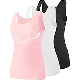 Vislivin Cotton Tank Tops with Shelf Bra for Women Stretch Tanks Wide Strap Undershirts