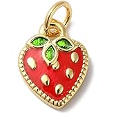 DanLingJewelry 10Pcs Enamel Red Strawberry Pendant with Jump Ring Brass Fruit Charms for Necklace Earring Bracelet DIY Craft Supplies