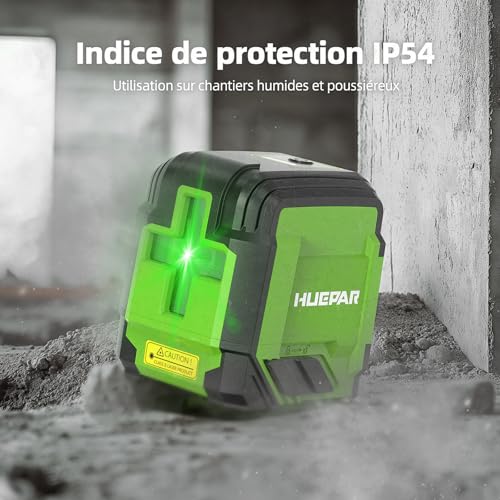Niveau Laser Auto-nivelant avec 152cm Trépied, Huepar 30M Vert Croisée Laser à Ligne pour Accrochage de Tableaux, Rénovation de Maison, Projet d'Intérieur, Batterie et Sac de Transport