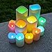 Indoor Outdoor Candles - Flameless LED Plastic Candle Set of 12, Water Resistant, Warm White and Color Changing Glow, Batteries Included