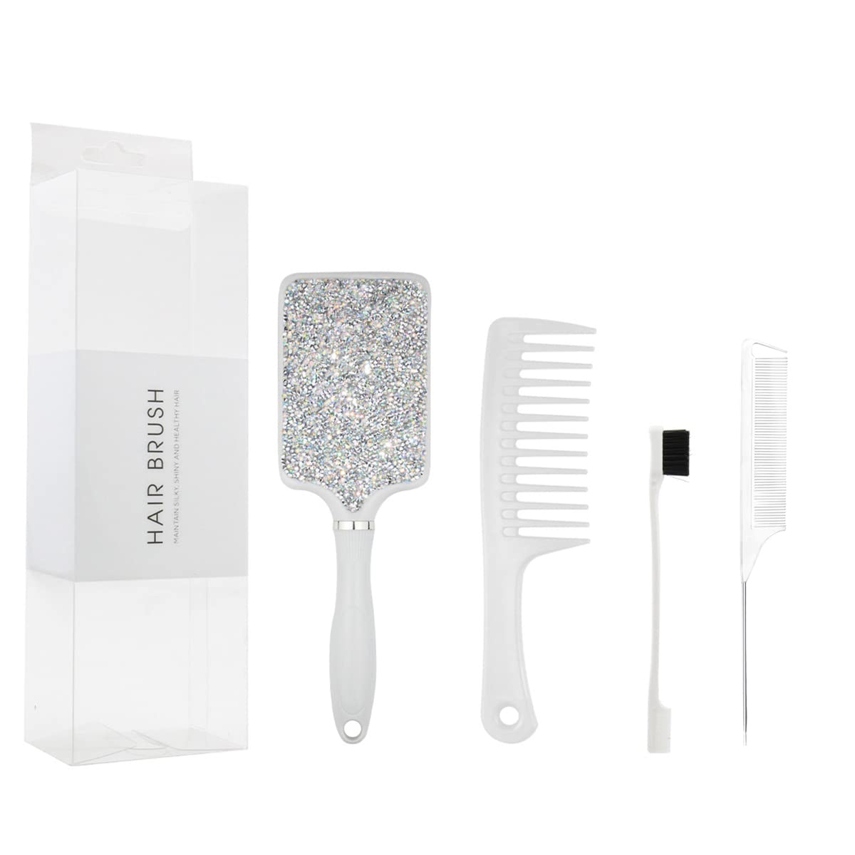 Hair Brush Set Anti Static Massage Vent Hair Brush Detangling Brush with Wide-toothed-comb Paddle Brush for Women Men Multicolored Silver Colour