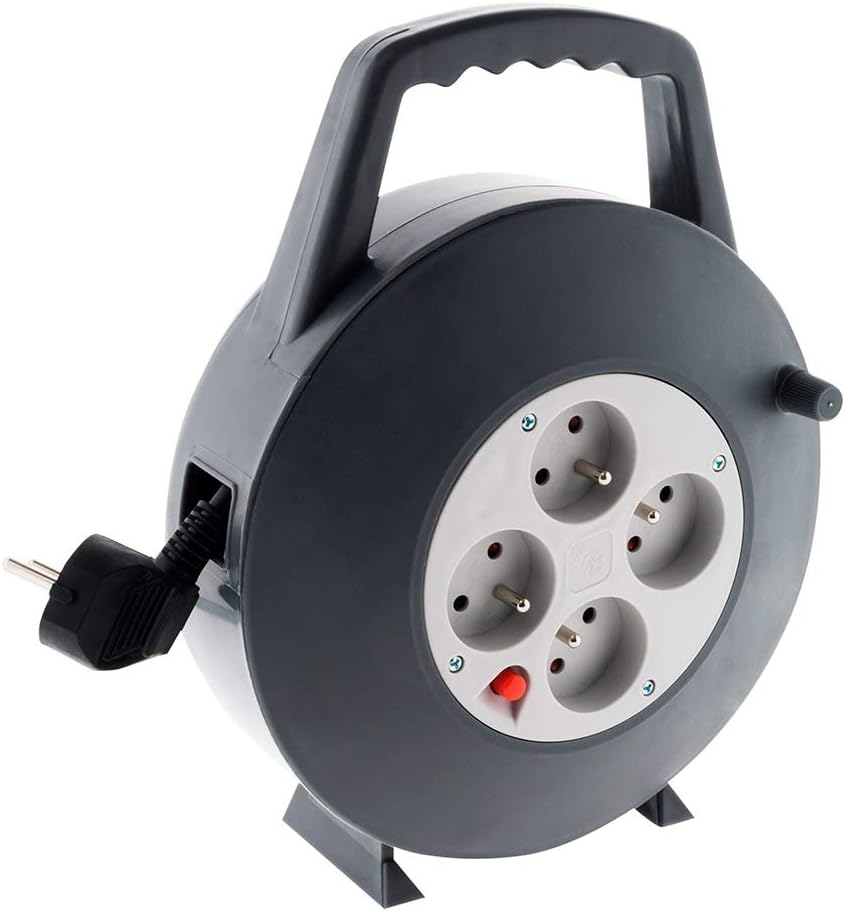 Enexo Domestic Ho5Vv-F Reel, 4 3G1,5 Plugs, 10 M + Circuit-Breaker with Handle, Black