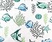 Deep Sea Fabric Shower Curtain: Ocean Life Fish Theme, Teal Blue Green Grey White, 70