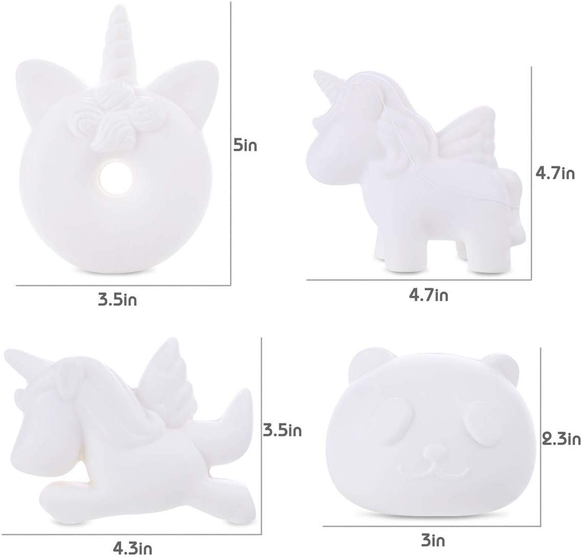 LEEHUR 4Pcs DIY White Animal Slow Rising Squishies Pack Party Favors Jumbo Blank Kawaii Soft Creamy Unicorn Horse Panda Donut Squishy Squeeze Sensory Toys Stress Anxiety Relief for Kids Adults