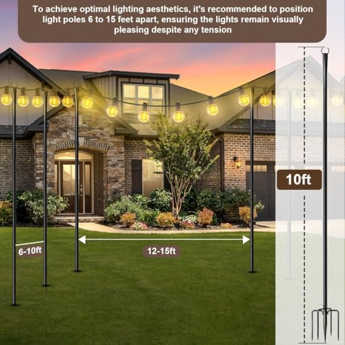 gresonic Patio Lighting Pole - 6 Packs 3M Outdoor Steel Lighting Pole for Outdoor Garden Backyard Decoration (Pack of 6)