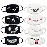CSPRING 8 Pack Cute Funny Black and White Reusable Cotton Face Cover Mouth Mask for Men Women Teens