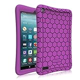 Fintie Silicone Case for All-New Amazon Fire 7 Tablet (7th Generation, 2017 Release) - [Honey Comb Upgraded Version] [Kids Friendly] Light Weight [Anti Slip] Shock Proof Protective Cover, Purple