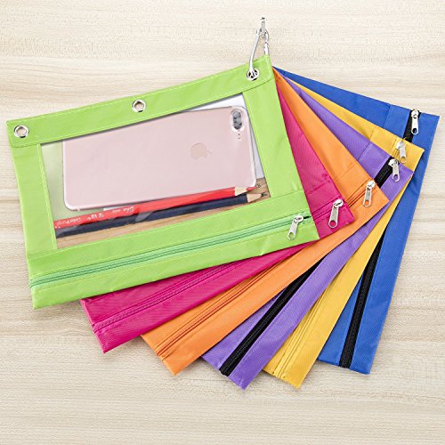 6 Pieces Binder Pencil Pouch with Zipper Pulls 3-Ring with Clear Window Pencil Case with Binder Rings - Thumbnail 5