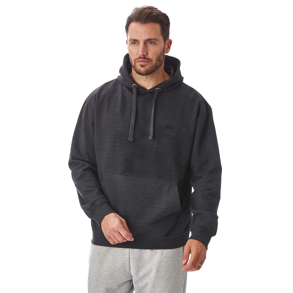 Iron Mountain Mens Soft Fleece Pullover Hooded Hoodie, Reclaimed Yarn Eco Friendly Top, Charcoal Marl, Large