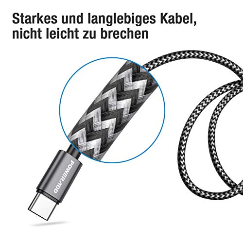 POWERADD USB Type-C Kabel Nylon Ladekabel und Datenkabel 4 Stück 0.5M 1M 2M 3M USB C Sync Schnellladekabel für Samsung Galaxy S10/S9/S8+, Huawei P30/P20, HTC 10, LG G5/G6 usw (Grau)