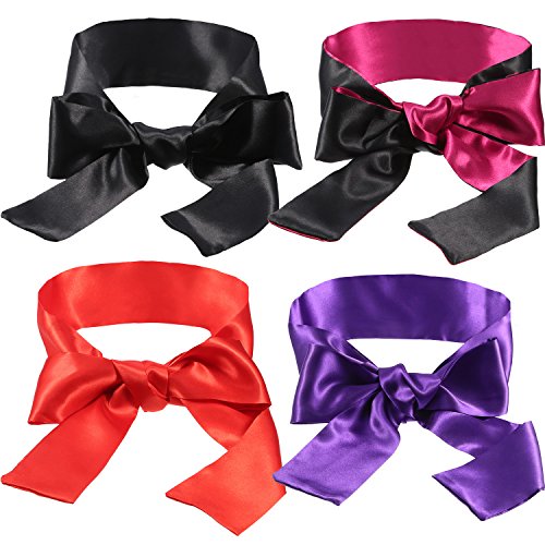 Hestya 4 Pieces Satin Eye Mask 4 Colors Blindfold Tie 150 cm Long