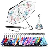 Monstleo Inverted Umbrella Double Layer Cars Reversible Umbrella,Windproof UV Protection Big Straight Umbrella for Car Rain Outdoor With C-Shaped Handle and Carrying Bag