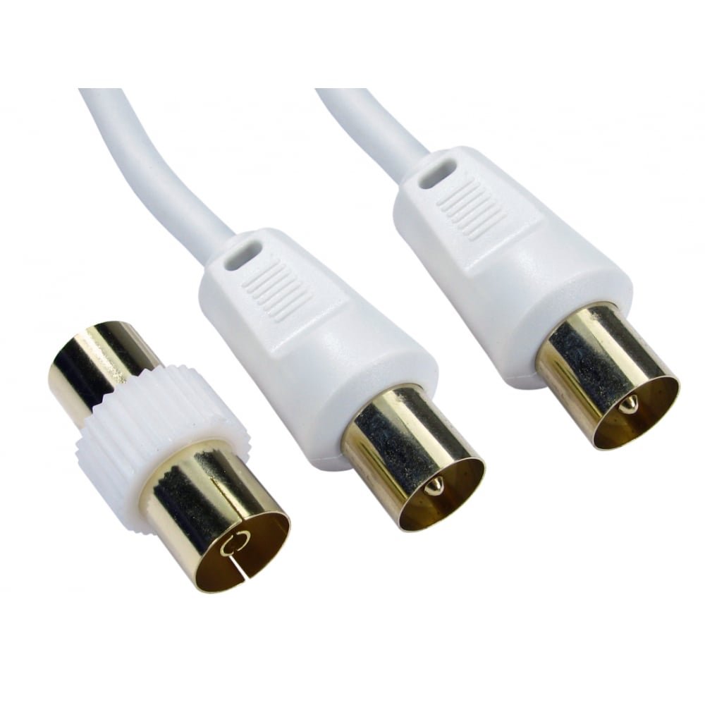 ALIDA SYSTEMS - 10m Aerial Coaxial Cable with Gold-Plated Connectors, Male to Male RF Coax Lead with Female Adapter Coupler for Freeview, Freesat, Sky, Virgin, BT, You View, Satellite TV - White
