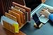 Kenley Desktop Organizer - Bamboo Wood File & Folder Sorter - Desk Tray with 5 Vertical Sections & Phone Holder - Storage Shelf Rack Stand for Office Supplies Binders Letters Paper Documents Magazines