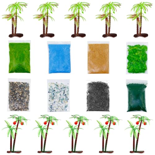 Warmtree 18 Pcs Total 650Gram Diorama Supplies Kit,Model Trees, Rocks,Static Grass,Moss,Tree Powder，River,Tabletop Layout Terrain Scenery Landscape Model Railroad Sand Table Diorama Materials
